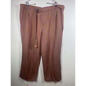 H by Halston Women's Linen Blend Pull-On Full Length Wide Leg‎ Pants Size 24 P